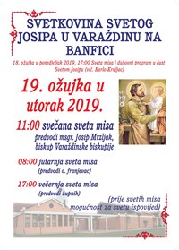 Euharistijsko slavlje na svetkovinu sv. Josipa na Banfici predslavit će biskup Mrzljak